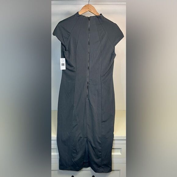 Alexia Admor Katrina Military Midi Sheath Dress Size Large Gray Cap Sleeve - Picture 3 of 4